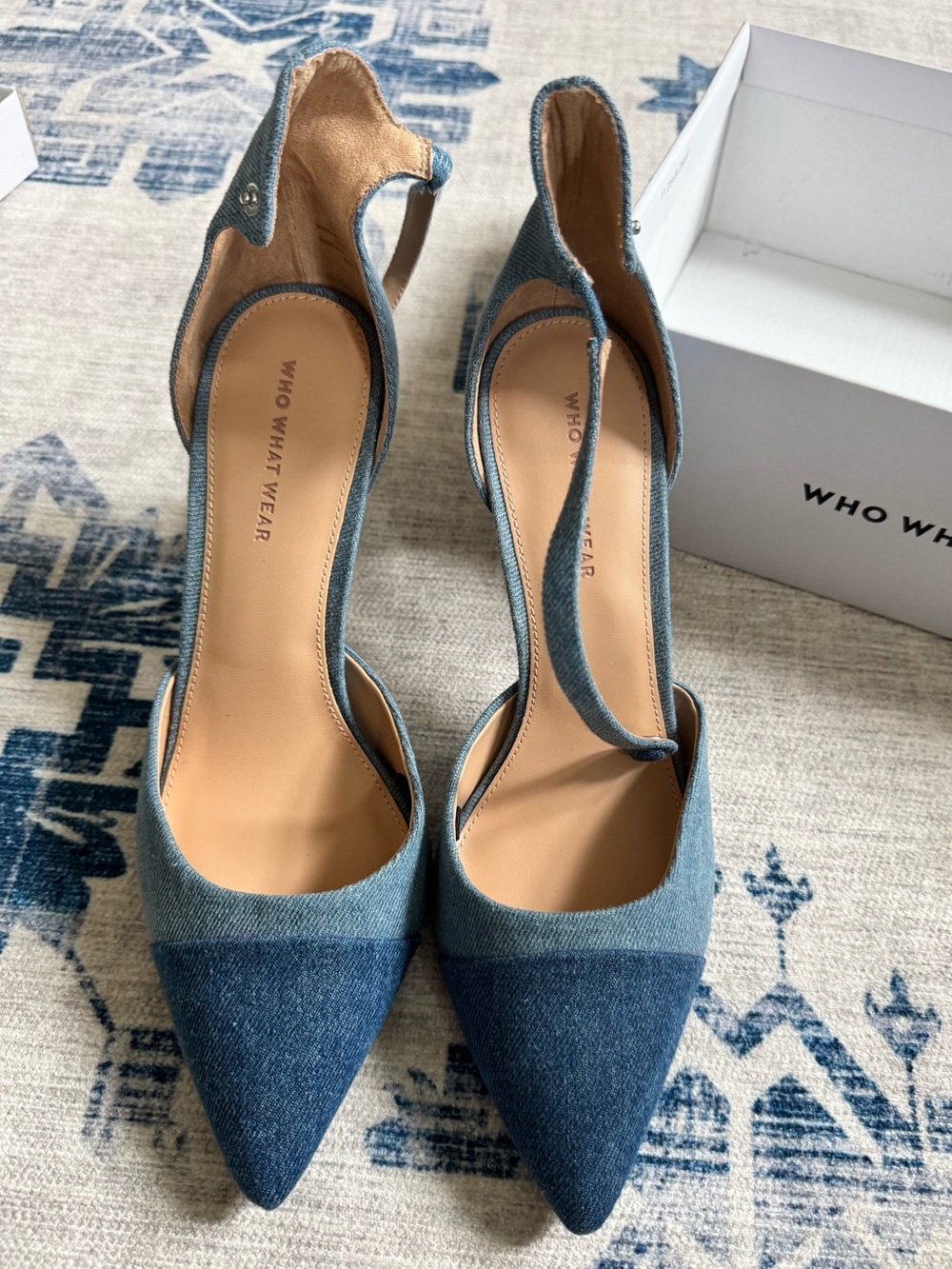 Who What Wear Two-Tone Denim Pointed Slingback Pumps